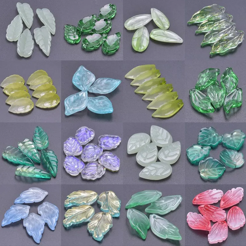 Ethnic Vintage Plant Leaf Charm Pendant Transparent Glass Materials DIY Jewelry Making Supplies Fit Hairpin Earrings Accessories