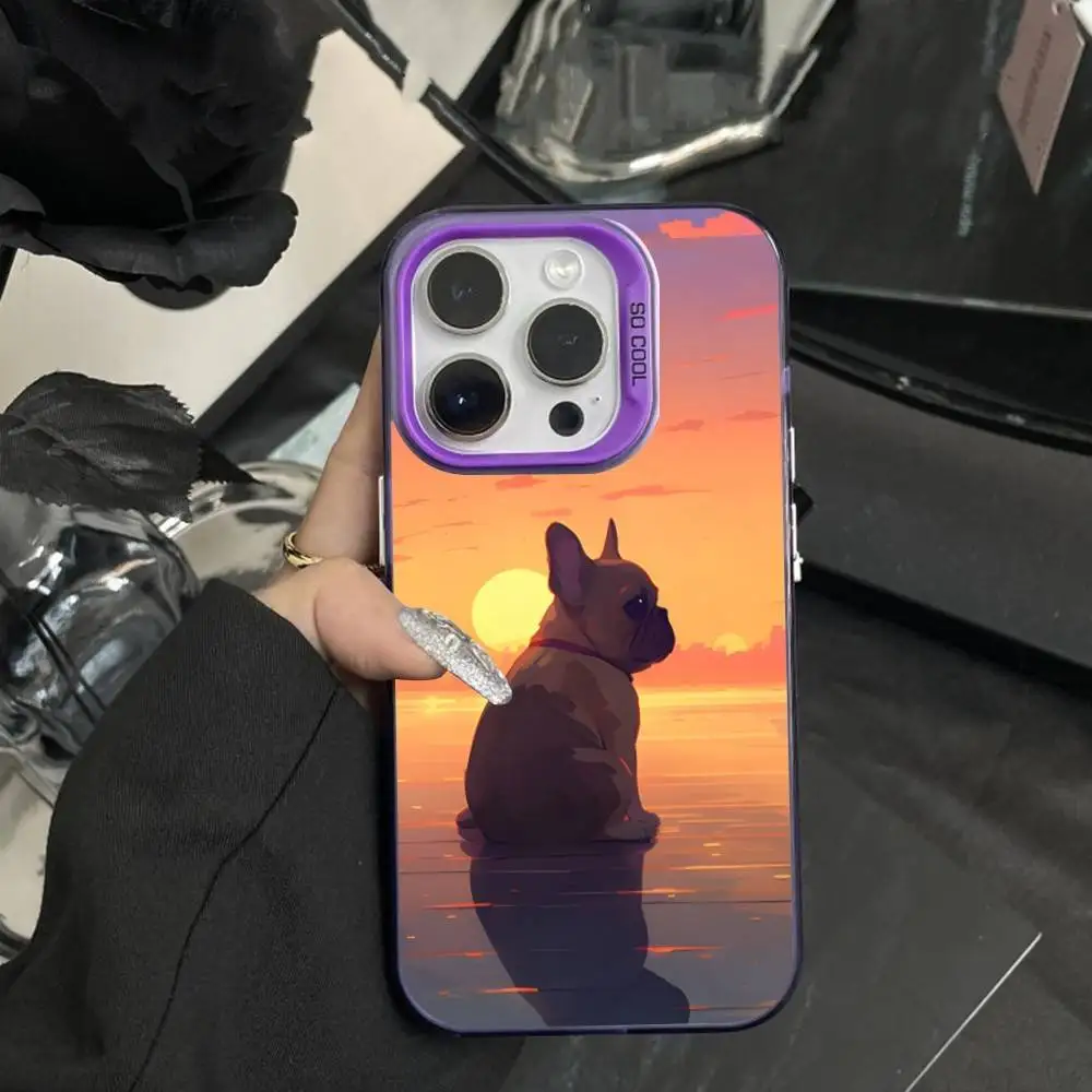 لطيف الكلب Drench البلدغ جراب هاتف آيفون 16,15,14,17,13,12,11,XS,Mini,Pro,SE,MAX الأرجواني ماتي غطاء سيليكون