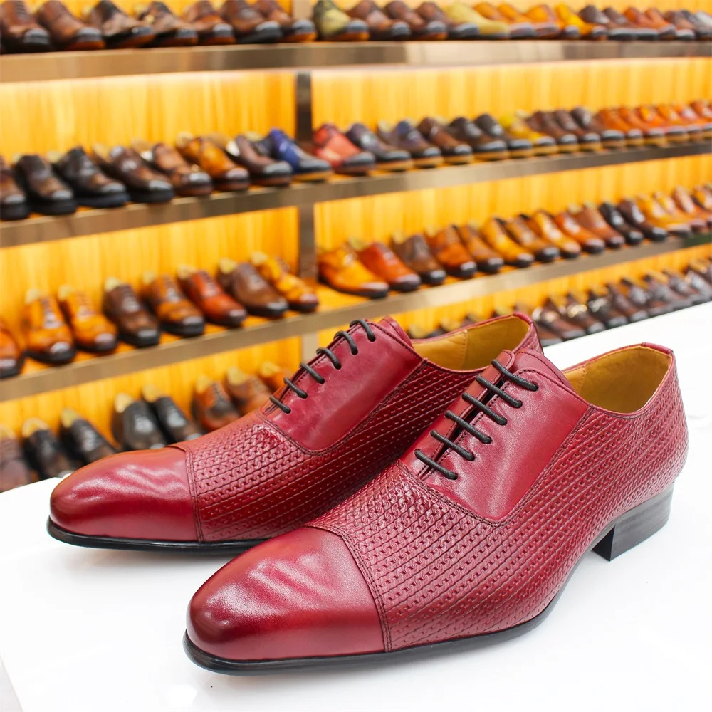 Luxury Mens Genuine Leather Handmade Office Wedding Mesh Pointed Toe Lace-Up Oxford Shoes Mens Formal Shoes - view 5
