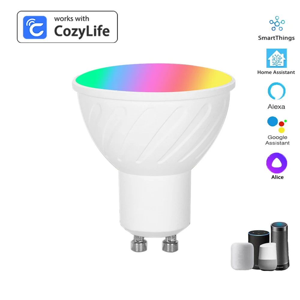 HomeKit LED Spotlight GU10 WiFi Smart App Dimming RGBCW Light Bulb Siri Alexa Google SmartThings Alice Voice Control Home Assist