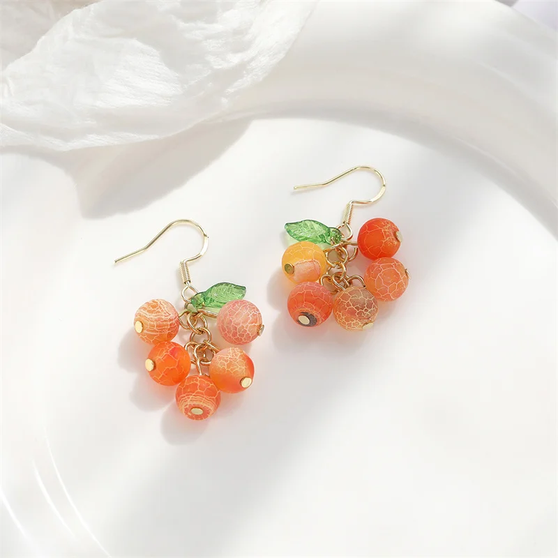 1Pair Sweet Creative Orange Fruit Pendant Earrings For Women Girls Fashion Cute Orange Ear Clip Jewelry Accessories Gifts