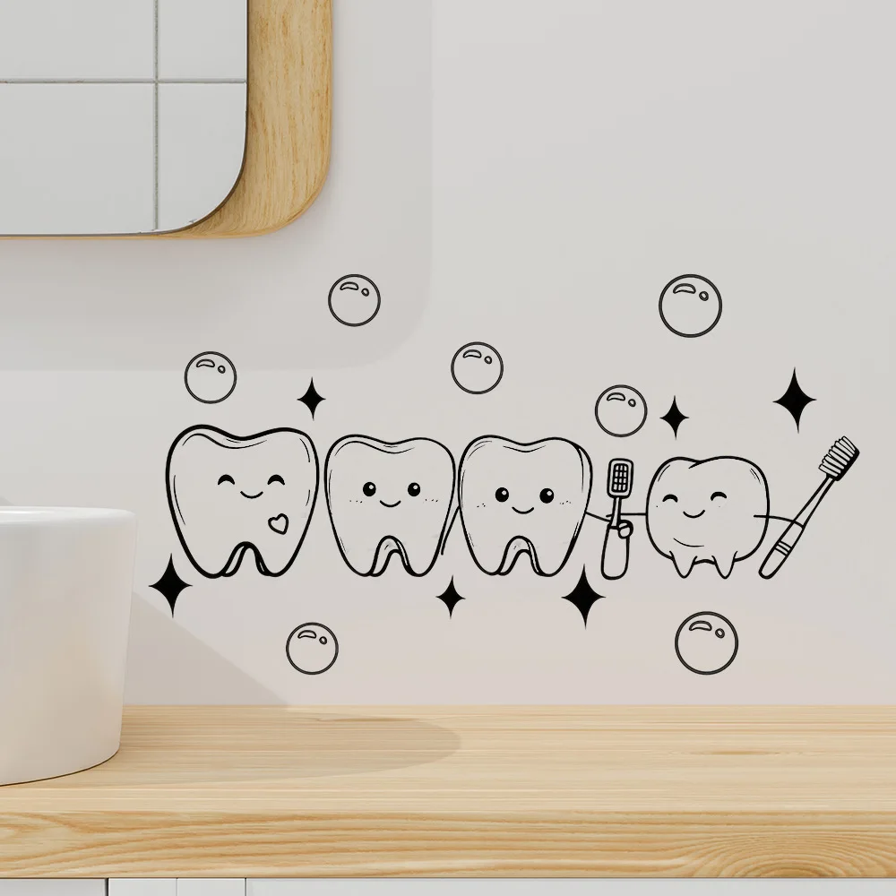 Cartoon Tooth Design Wall Sticker PVC Waterproof Easy To Tear And Install For Bathroom Bedroom Washbasin Home Decoration