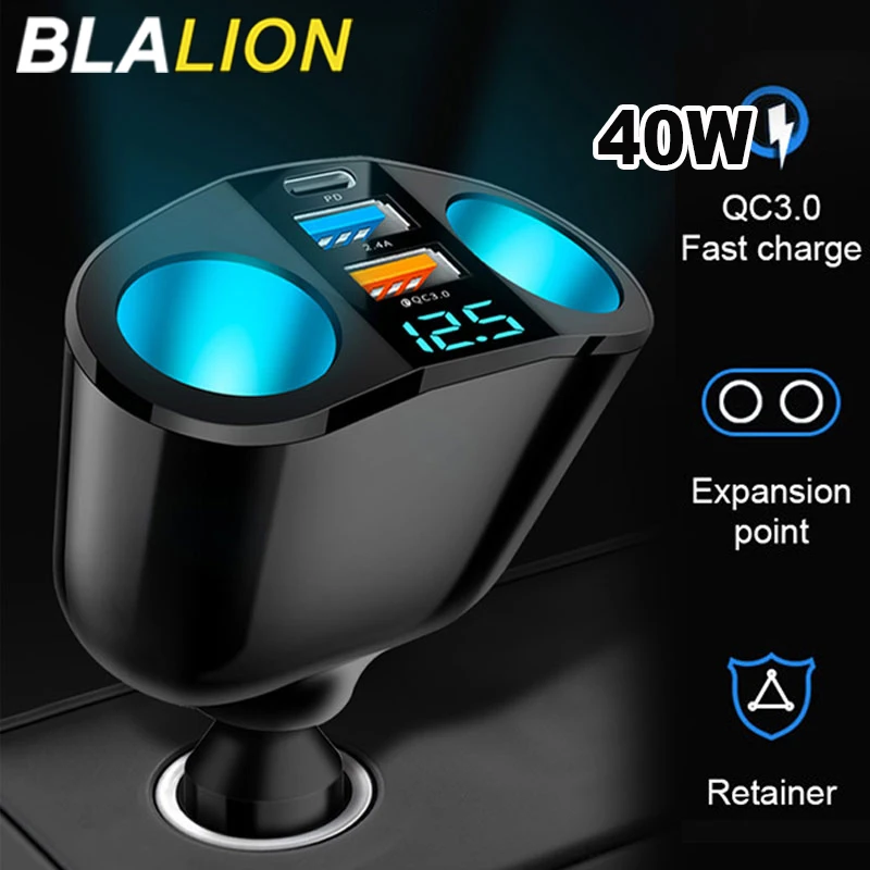 Blalion Auto Zigaretten anzünder Steckdose Splitter blaue Atmosphäre Licht pd qc 3,0 2 USB-Ladegerät 5 Anschlüsse für Handy-DVR-Aufladung