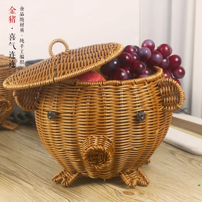 lid snack tray Modern living room home personalized basket imitation rattan candy tray desktop storage basket