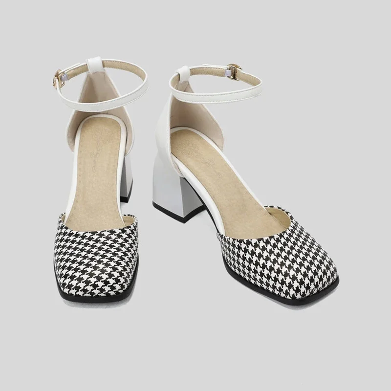 ASHIOFU اليدوية الجديدة رائجة البيع المرأة حذاء بكعب سميك مضخات الكاحل حزام D'orsay نمط أحذية الصيف مساء موضة حفلة موسيقية أحذية مثيرة