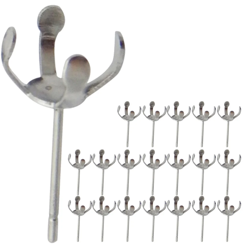 

20 Pcs Post Pearl Claw Holder Miss Studs Earring Blanks Stainless Steel Findings