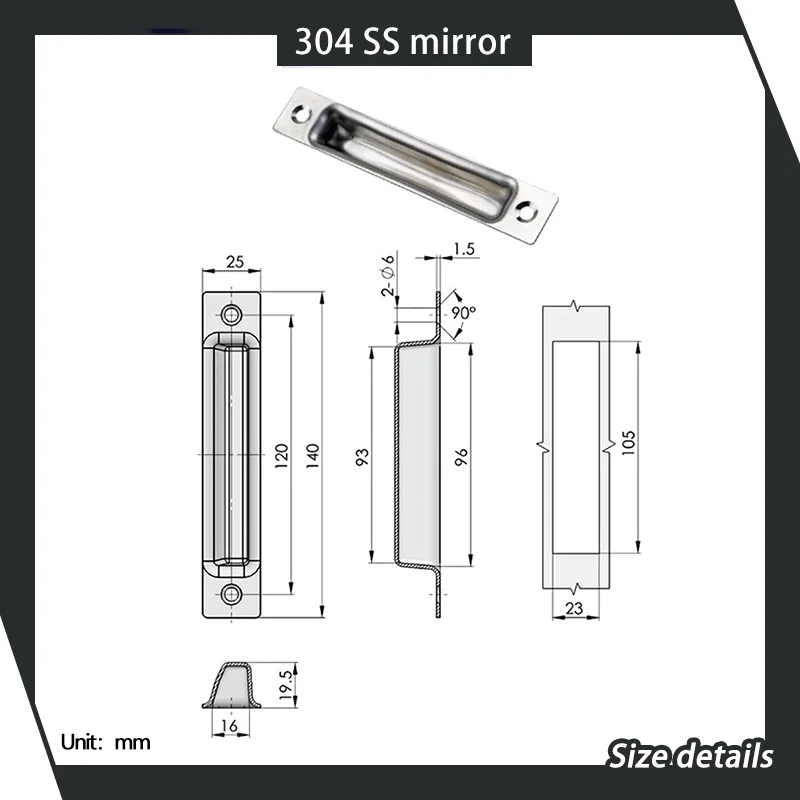 304 Stainless Steel Handle Industrial Electrical Toolbox Mobile Door Embedded Installation Industrial Hardware Handle