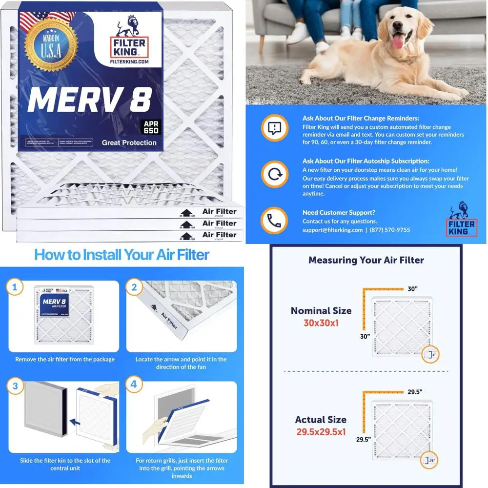 

HVAC Pleated Air Filters 14x17.5x1 MERV 8 A/C Furnace Filters 6-Pack Made in USA Actual Size 14x17.5x0.75