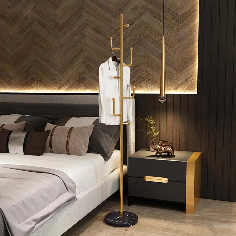 Nordic Luxury Floor Coat Rack Indoor Bedroom Clothes Stand with Hanger Heavy Duty Metal Hat Stand