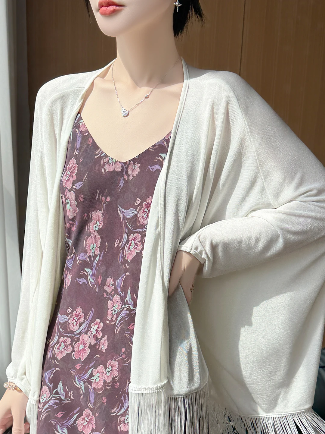 

Romantic Style Thin Knitted Cardigan Women's Beach Sunscreen Shirt Loose Feel Outerwear Drapey Lengthened Sleeve Long Sleeve