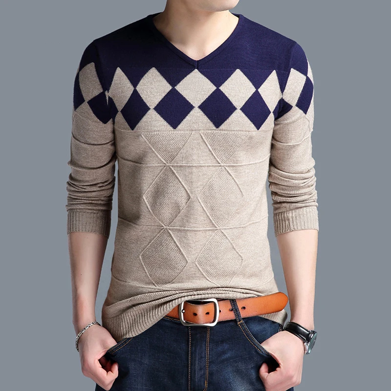 ZOEQO Men's Sweater  Winter Slim Fit Stylish New V-neck Sweaters Male  Casual Wool Pullover Sweater Men Casual V-Neck Knitted