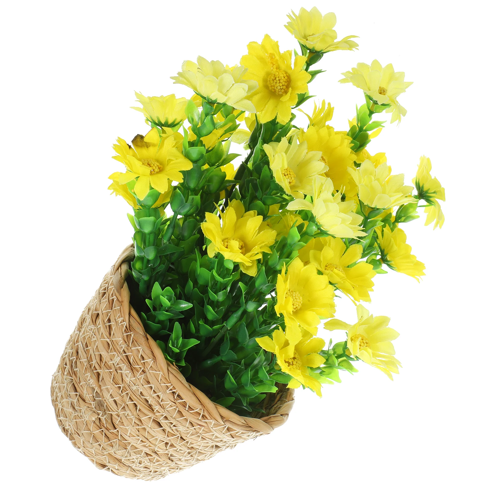 

Artificial Potted Silk Flower Rattan Basket Decor Indoor Office LifelikeFake Green Faux Plant In Pot nament Small Bonsai
