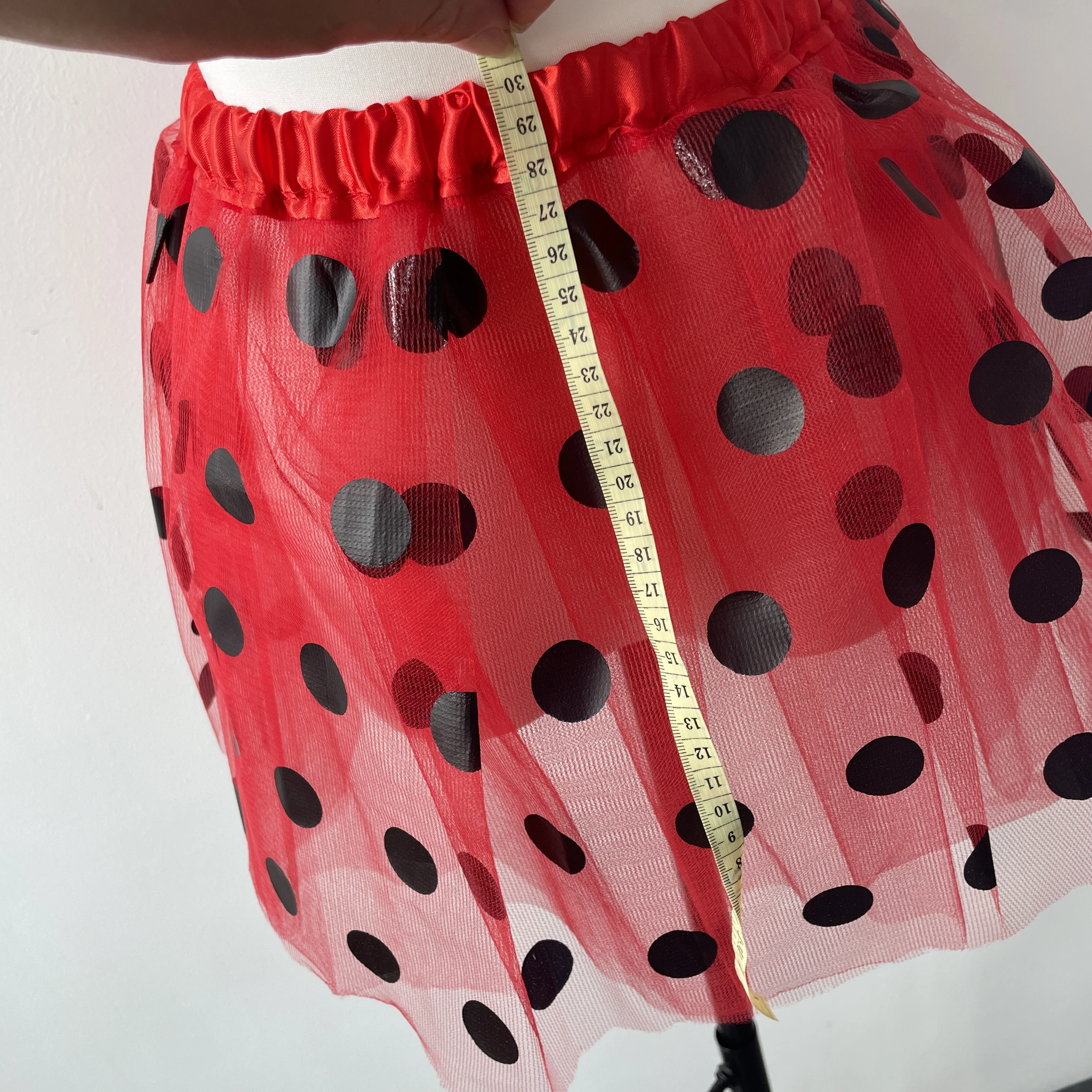 Children\'s mesh dress half skirt with big black dots, bee or ladybug dress, holiday carnival mini skirt