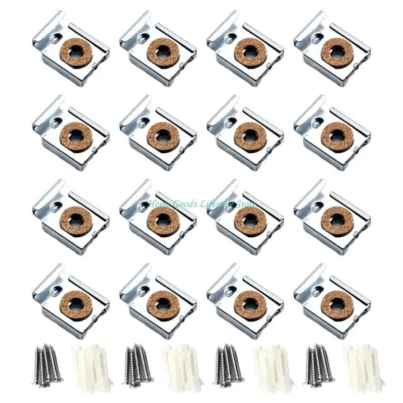 

E74E 8/16pcs Spring Loaded Mirror Hanger Clips Frameless Mirror Fixing Clip Metal