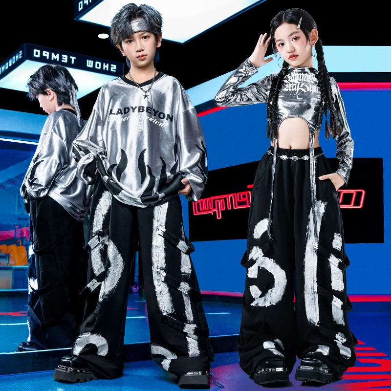 

Костюм для танцев в стиле хип-хоп и джаз для детей, в корейском стиле, для мальчиков и девочек, комплект одежды для выступлений на сцене, уличный стиль
