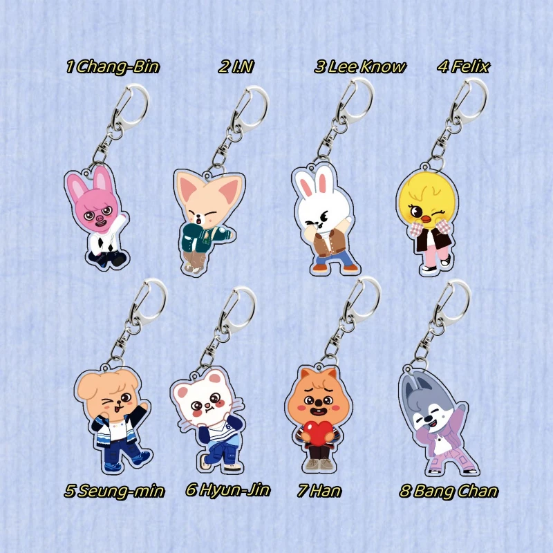 Felix Bang Chan Hwang Hyun Jin Chang-Bin Popular Korean Idol Boy Group Surrounding Cartoon Animal Image Cute Acrylic Keychain