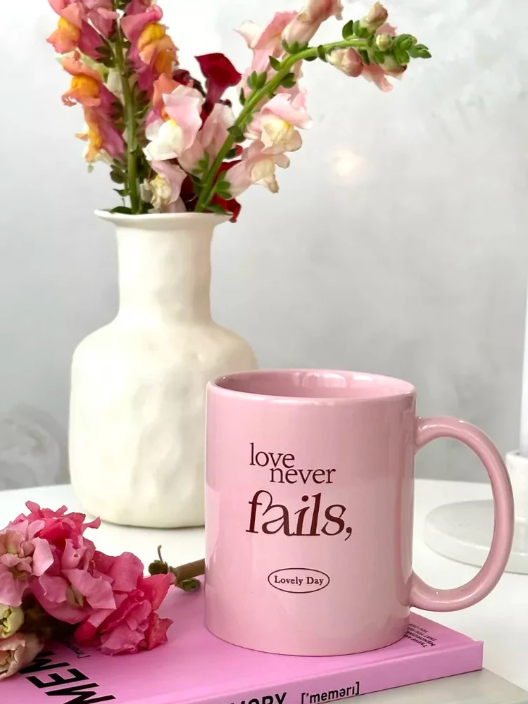 

Large Capaci Cerc Pink Letter Coffee Milk Cup Ins Sle Simple Design Water Mug Adult Breakfast Cup for Teenage Girls