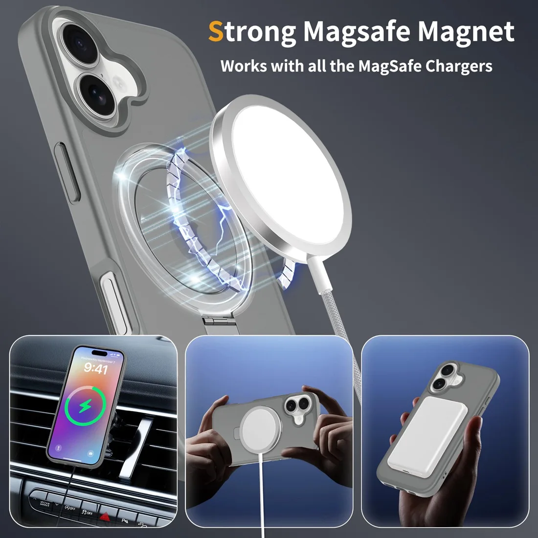 Für iPhone 17 Handyhülle mit Ständer, Kompatibel mit MagSafe Stoßfeste Schlanke Durchscheinende Matte Handyhülle Passend für iPhone 17 – Detail 11