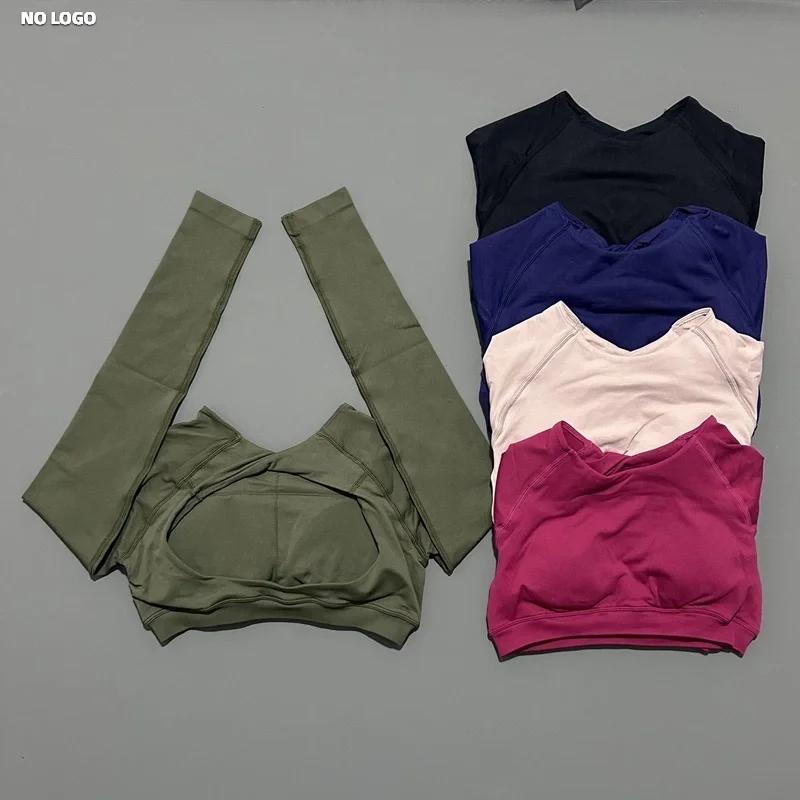 

HISTELLO Long Sleeve Crop Top Women Seamless Yoga Tops Backless Clothing Gym Workout Sportswear Strong Supports Sports Shirt