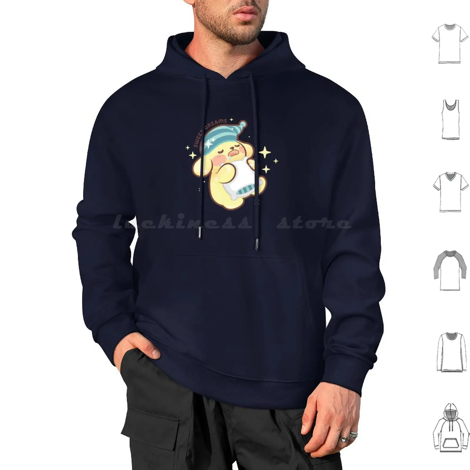

Pompom Sweet Dreams Hoodie Cotton Long Sleeve Yellow Cute Dog Pudding Purin Pompom Pet Kawaii Japan Sleep Nap Relax