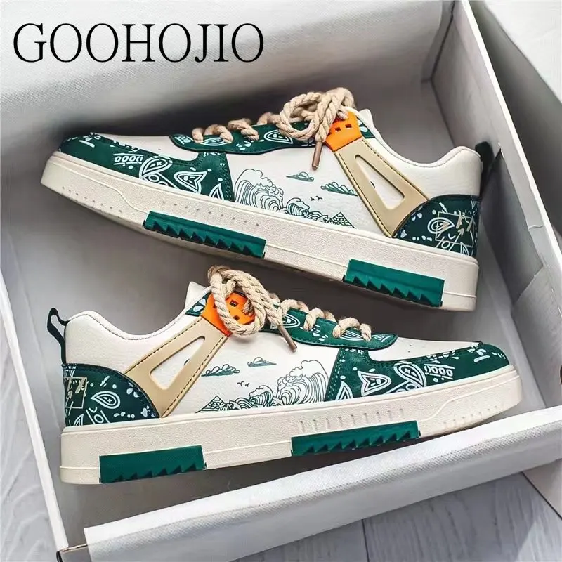 Autumn Men Casual Shoes Spring Men Sneakers Light Shoes Men Vulcanize Shoes Graffiti All-match Shoes Male Flats Lace-up Platform