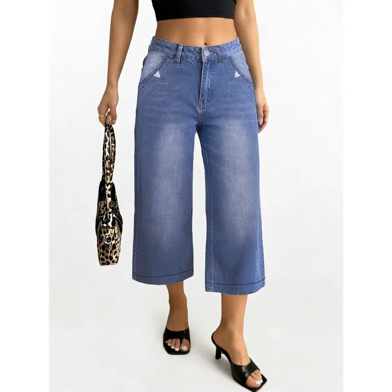 Aliexpress Women's Casual Embroidered Straight Pants High Waist Cropped Trousers Street Style Daily Wear Pants - Aliexpress Deal
