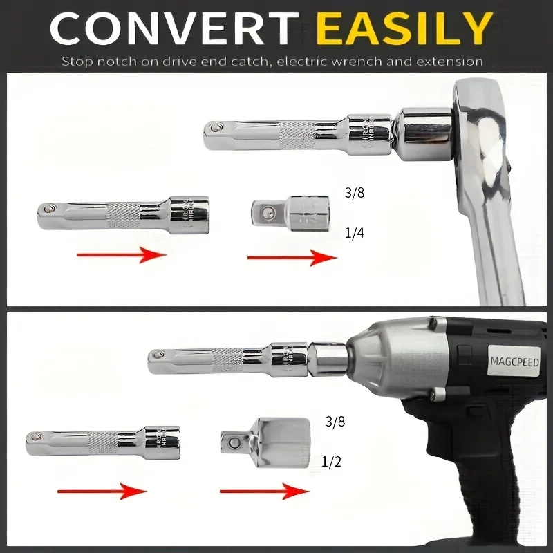 Adaptateur de tête de manchon de convertisseur de clé à cliquet, 6 pièces, 1/2 "Big Fly à 3/8" Fly à 1/4 "acier inoxydable à 1/4" à 1/2 "à 3/8