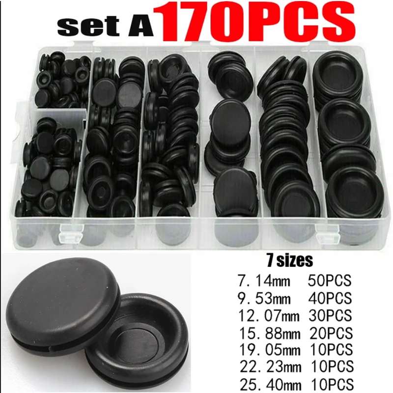 170pcs/Sets Waterproof Protect Wire Tool 7 Sizes Sealing Rubber Cables Grommet Kit Electrical Plugs Conductor Gasket Ring