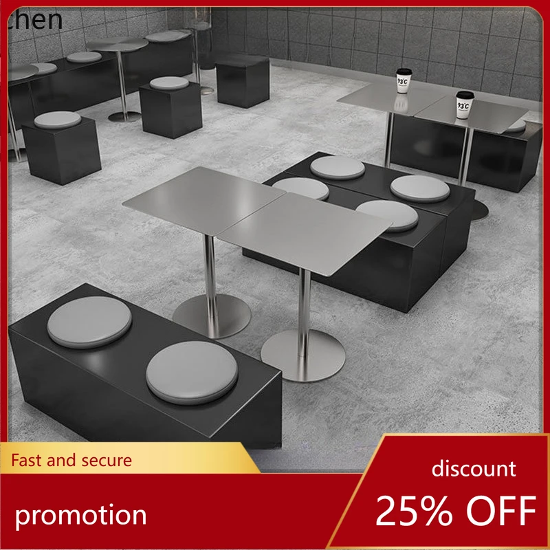 

LXC Industrial Style Milk Tea Shop Cafe Dining Table Chair Set Sofa Modern Round Coffee Table Folding Chair Combination