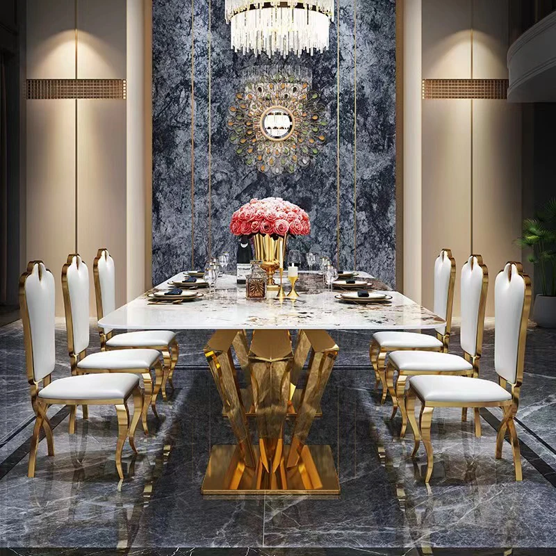 Modern restaurant furniture stainless steel leg dining table, table only, chairs can be configured