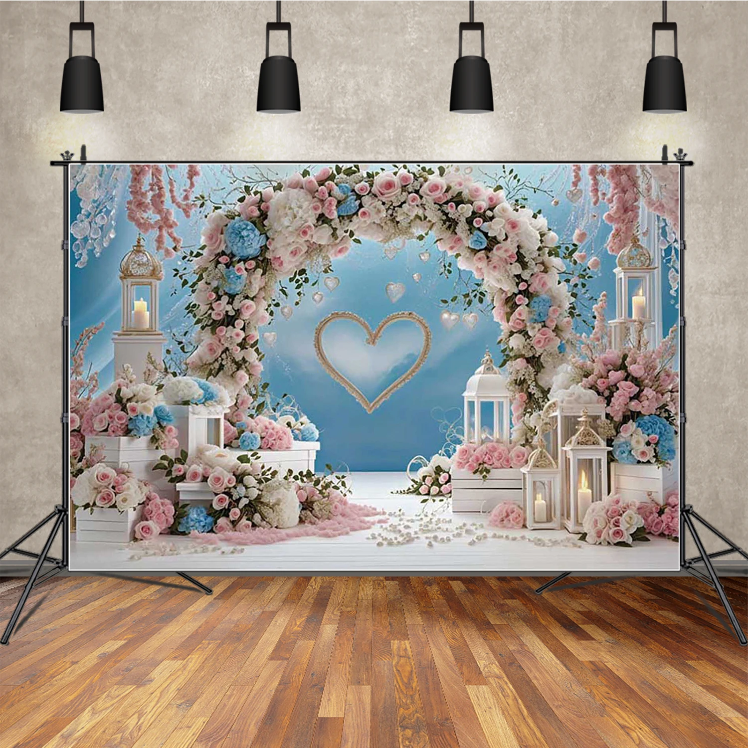 

MOON.QG Baby Shark Birthday Background Photography Arch Rose Heart Candle Photozone Backdrop Baby Studio Photobooth Accessories