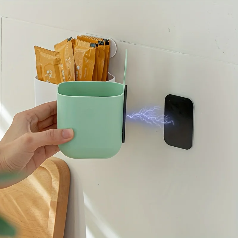 1pc Plastic Storage Box with Magnetic Sheet Sorting Grid Winder Power Cord Desktop Organizer