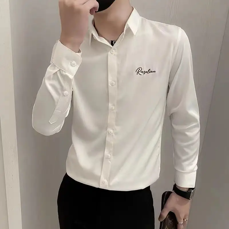 Men\'s Shirt Graphic Floral Business Male Shirts Embroidery White with Collar New in Fashion 2024 Elegant High Quality Luxury Xxl