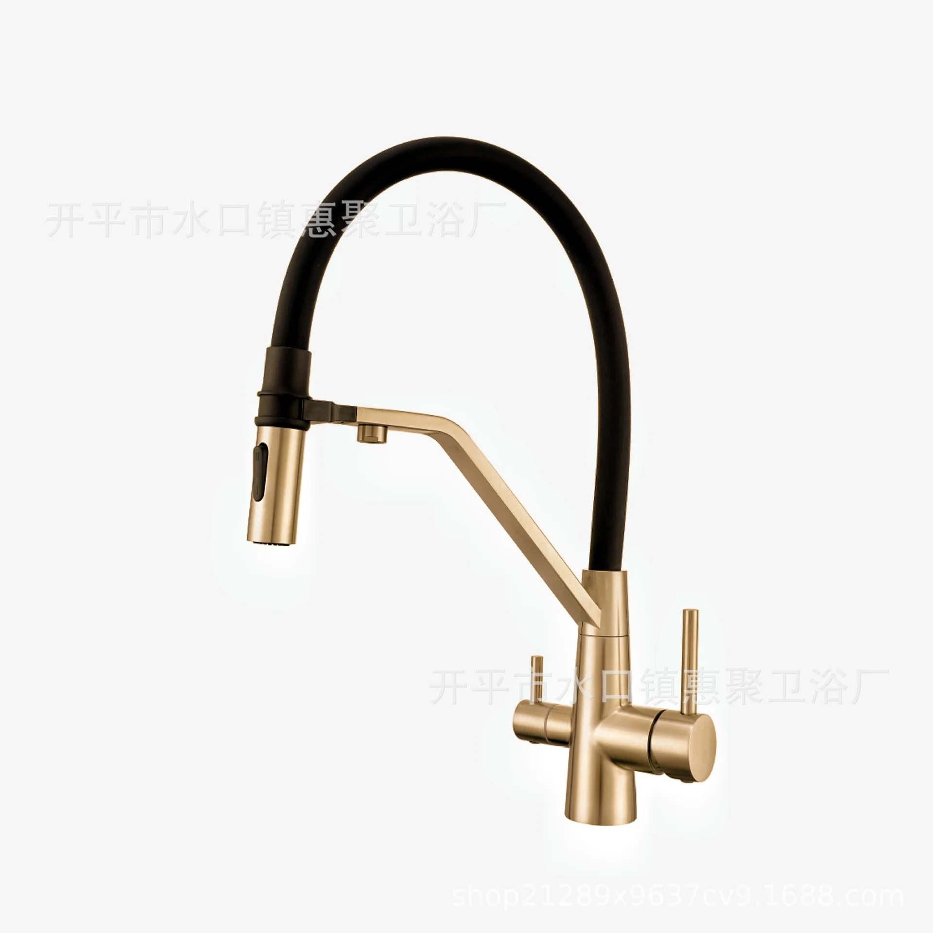 Brushed Gold 3 Way Pull Out Kitchen Faucet Drinking Water Tap Flexible Black Silicone Hose Single Handle Hot Cold Pure Water Mix