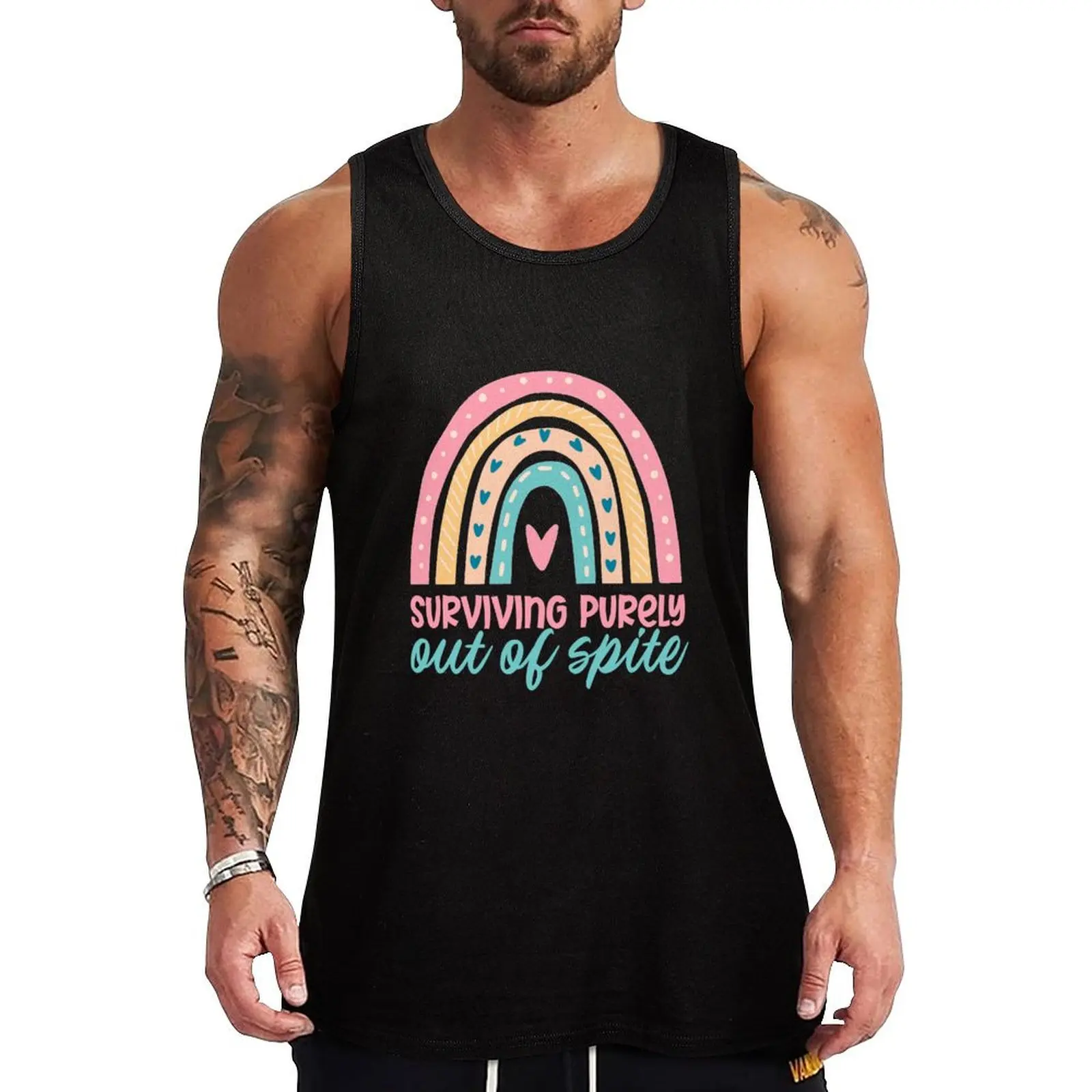 Überleben rein aus Trotz lustige Regenbogen sarkastische Tank Top T-Shirt männliche Turnhalle Zubehör Mann T-Shirt für Fitness