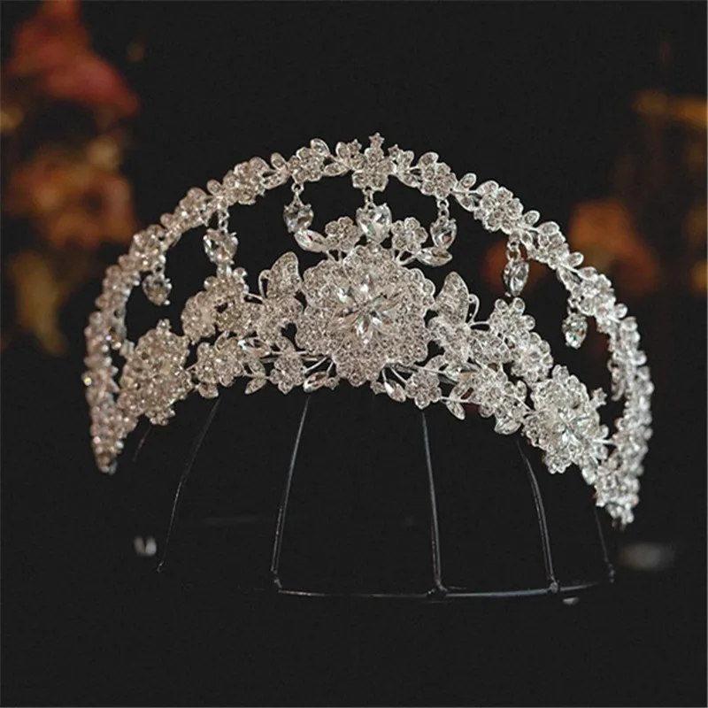 CC Shining Crowns for Women Wedding Hair Accessory Bridal Headbands Engagement Hair Ornaments Flower Shape Crystal Diadem AN144