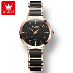 OLEVS-Reloj de pulsera de cuarzo japonés para mujer, accesorio de alta calidad, resistente al agua, con correa de cerámica, a la moda, 5877