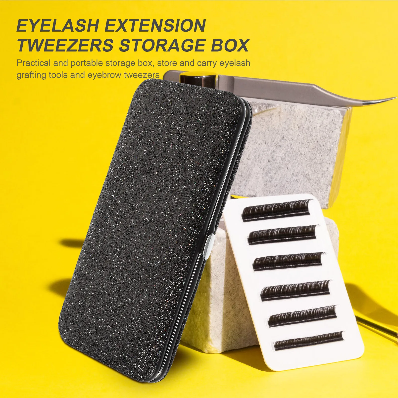 Eyelash Tweezers Box Premium Portable Magnetic Closure Fabric Design Lash Tool Storage Case Organizer For Makeup Accessories