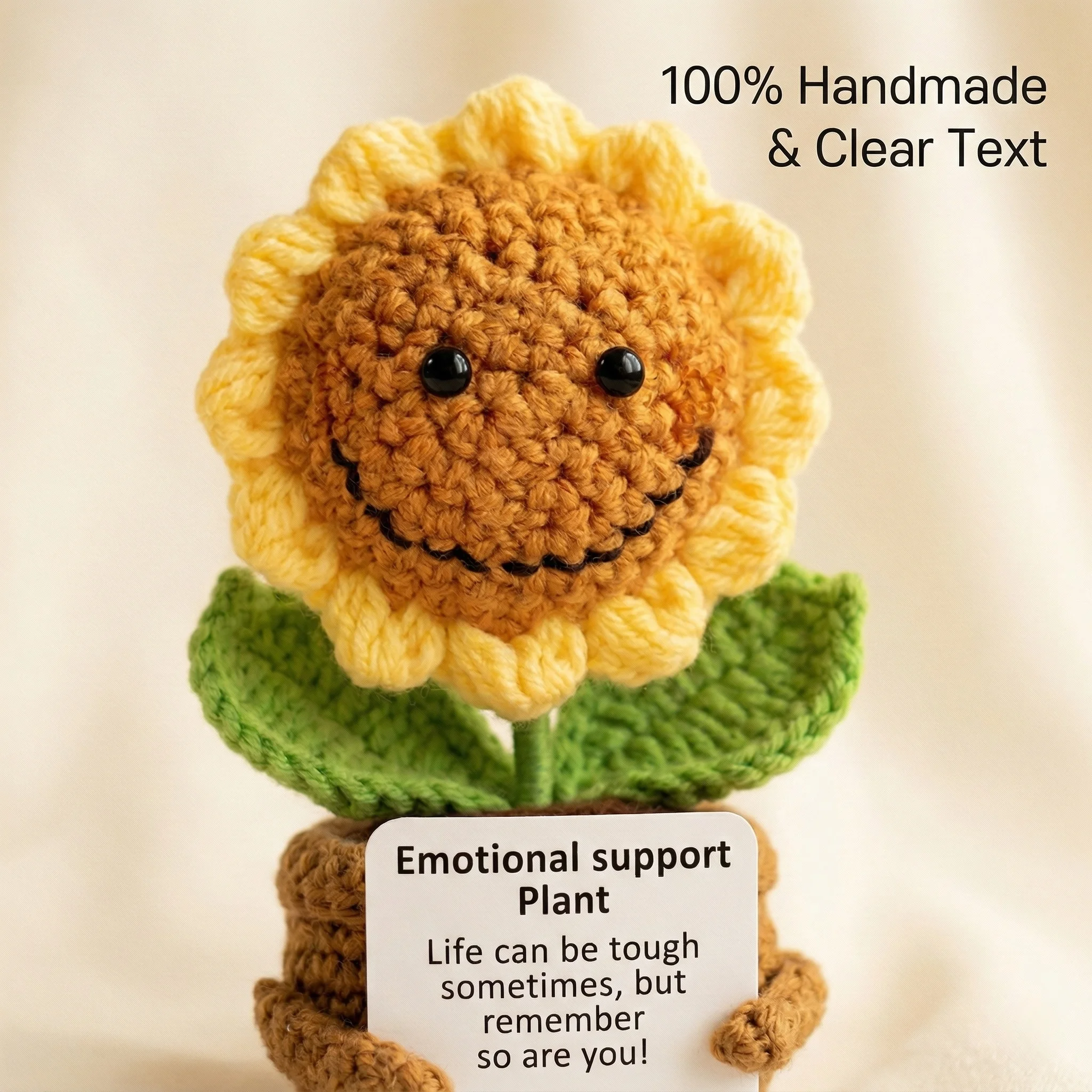 2Pcs Handmade Crochet Sunflower Emotional Support Plant Cute Knitted Flowers Desktop Ornament Positivity Gift for Friends Office