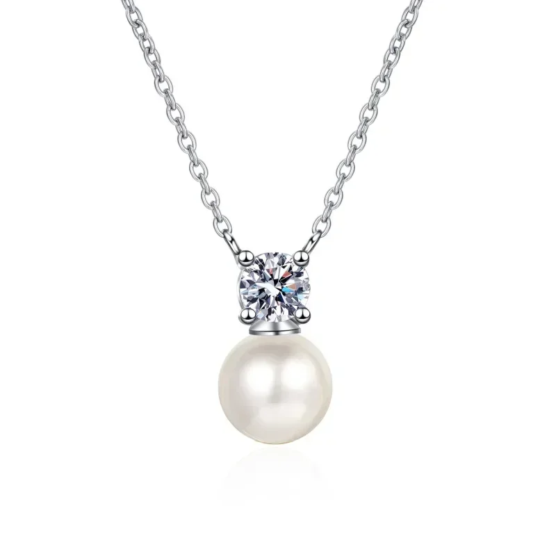 

Роскошное ожерелье с муассанитом 0,5 карата для женщин, классическое свадебное, из платины PT950, с жемчужным кулоном 8 мм из натурального пресноводного жемчуга для дам
