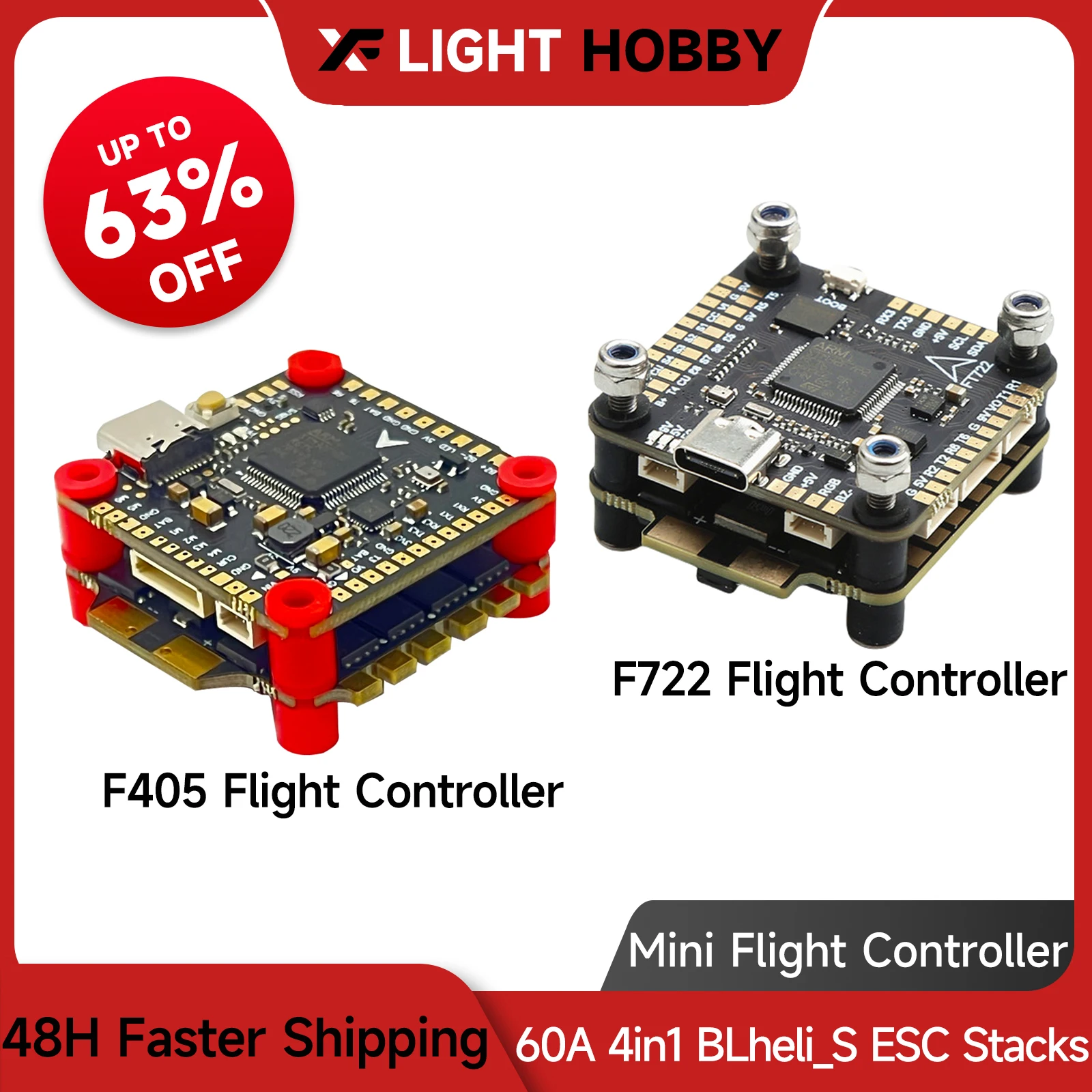 

Контроллер полета XFlight Hobby 30x30 мм F405 F722 Stack BLS 4 в 1 2-8S ESC для фристайла FPV Drone Racing Drone Quadcopter