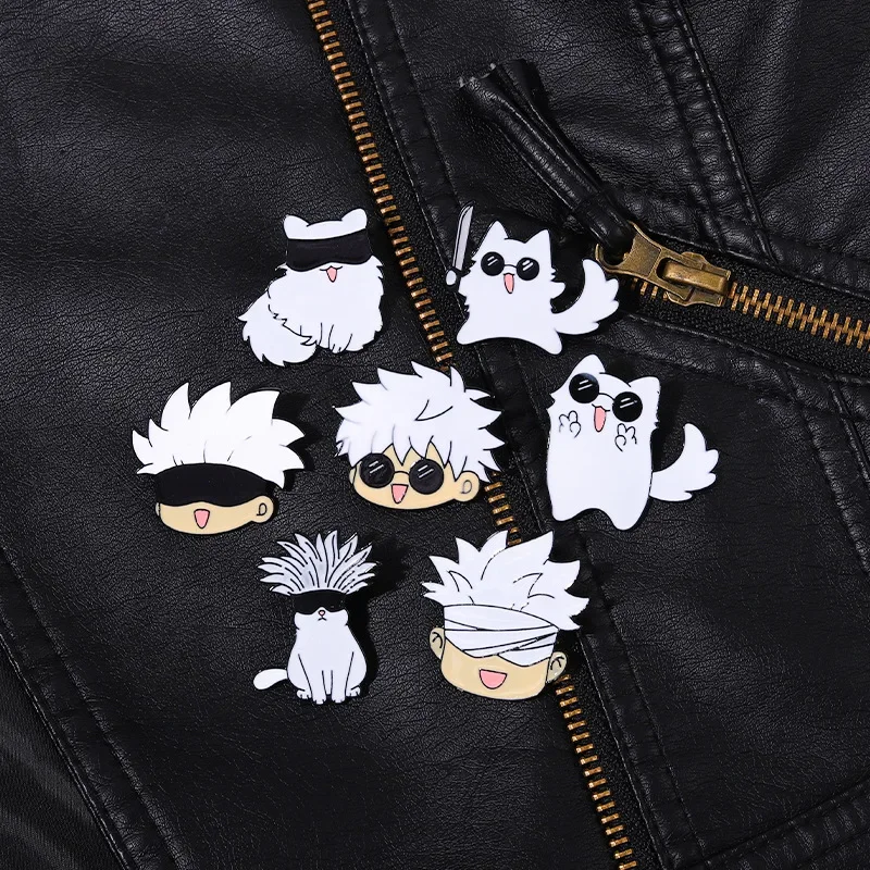 

7pcs Anime Jujutsu JJKGojo Satoru Enamel Pins Brooches LapelBadges ForBackpackBag Clothing Creative White Cat Pin Gifts ForFans