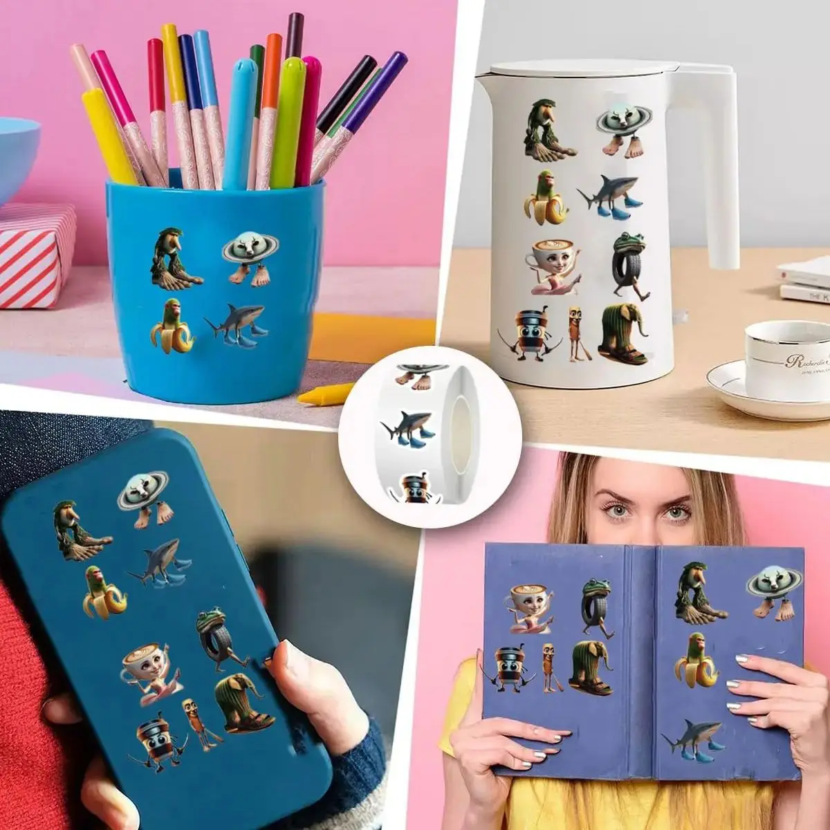 500 ملصق/لفة ملصقات مضحكة لفة تونغ تونغ صحور ملصقات الدماغ الإيطالية مجردة الحيوان لزجاجة ألعاب الكمبيوتر المحمول تزيين #3