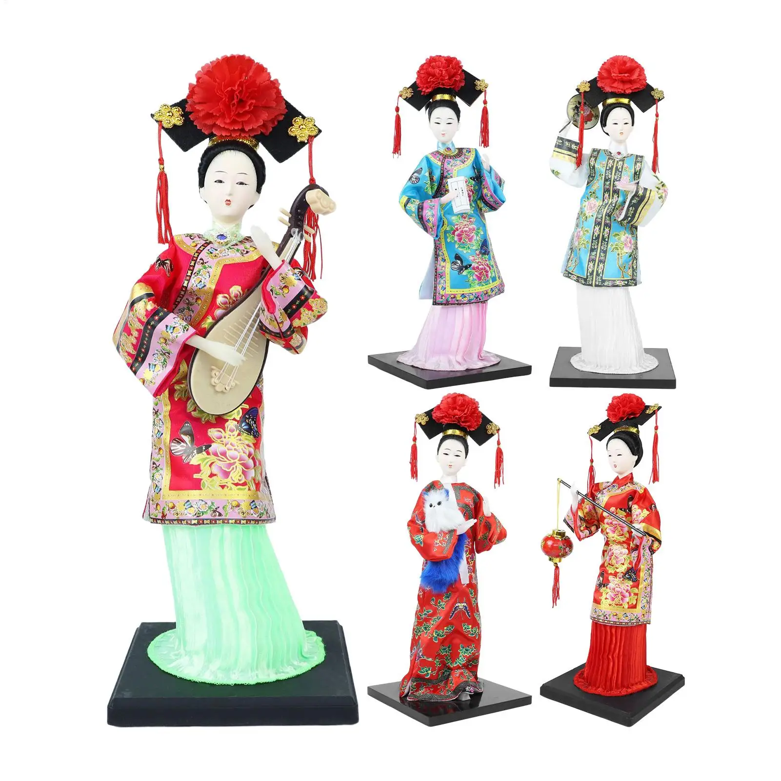 Chinese Traditional Silk Doll Handicraft Collectible Ancient Girl Figurine Home Decor Ornament Living Room Bedroom Office Gift