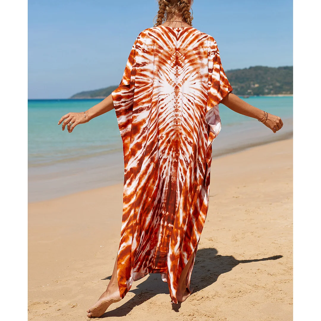 2026 Neues Buntes Kaftan-Tunika Strandkleid Strandmode Strandüberwurf Locker Sitzendes Maxikleid für Damen V4428 – Detail 35