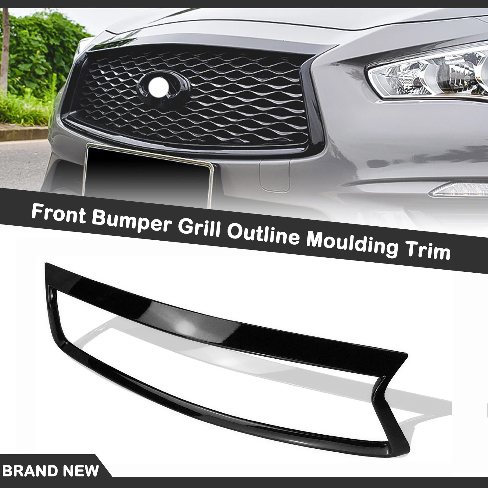 

Car Front Frame Rim Grille Grill Outline Trim Overlay Cover Upper Bumper Hood Mesh Bezel Auto Part For Infiniti Q50 2014-2017