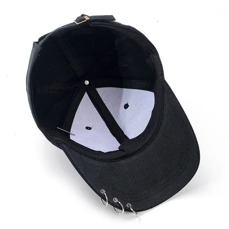 Hip Hop Pin Rings Baseball Cap For Men Women Black Punk Gothic Snapback Visor Hats Unisex Outdoor Sports Dad Trucker Caps