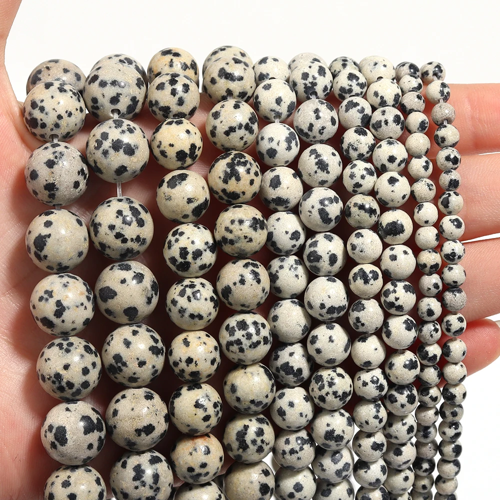 4 6 8 10 12mm Perline di diaspro dalmata naturale Perline di pietra distanziatore allentato rotondo per la creazione di gioielli Accessori per braccialetti collana fai da te