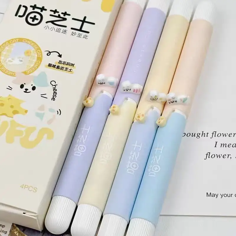 

Kawai Stationery Ins Style High Looking Meow Cheese Rotating Gel Pen for Students To Study for Exams Quick Drying 0.5CS Black