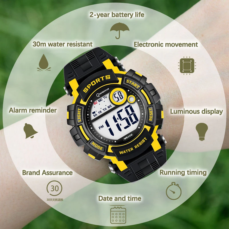 UTHAI CE150 ساعة عصرية للطلاب بإضاءة ليلية مقاومة للماء للأولاد، ساعة إلكترونية رياضية رقمية متعددة الوظائف